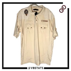 Coogi Men's 1969 Trap & Skeet‎ Patch Corduroy Short Sleeve Polo Shirt Beige 3XL